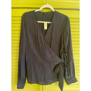 Talbots Black Wrap Tie Waist Top - Size M